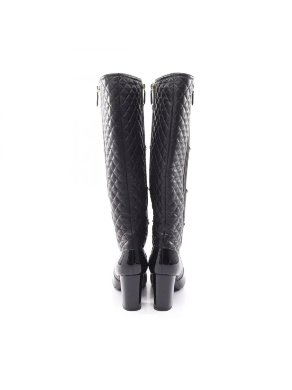 Chanel Boots Quilted Chain Long Leather Patent Shoes